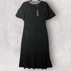 New Banana Republic Flutter Sleeve Midi Dress‎ Black Work Evening Women 6